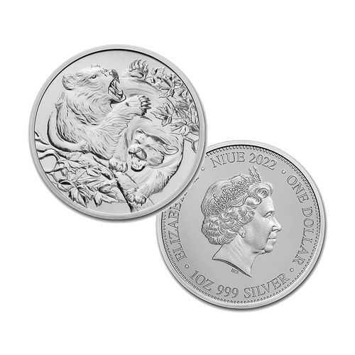 2022 $1 Apex Predators Cougar and Bear 1oz Silver BUNC Coin