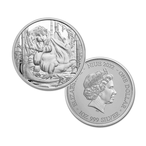 2022 $1 Apex Predators Komodo Dragon and Tiger 1oz Silver BUNC Coin