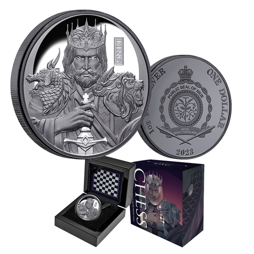 2023 $1 Chess King 1oz Black Silver Proof