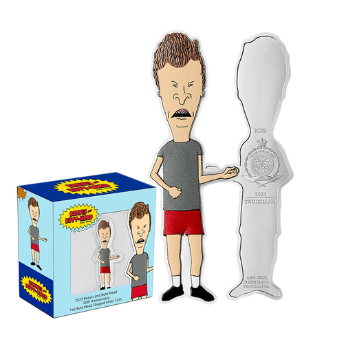 2023 $2 Beavis and Butt-Head 30th Anniversary Butt-Head Shaped 1oz Silver Coin