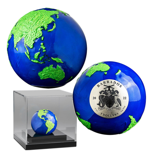 2022 $5 Green Planet Earth 3oz Silver Coloured Sphere Coin