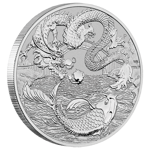 2023 $1 Australian Chinese Myths and Legends - Dragon and Koi 1oz Silver BU Coin