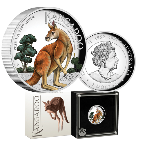 2023 $1 Australian Kangaroo 1oz Silver Coloured High Relief Silver Proof