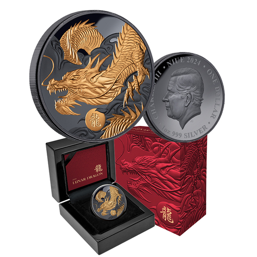 2024 $1 Lunar Dragon 1oz Silver Gilded Black Proof