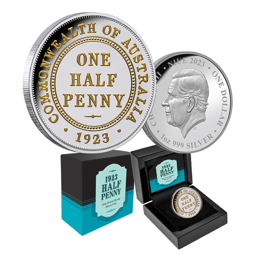2023 $1 1923 Half Penny 100th Anniversary Gilded 1oz Silver Proof
