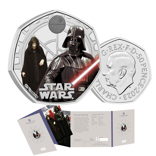 2023 50p Star Wars Darth Vader and Emperor Palpatine Coloured BUNC Coin