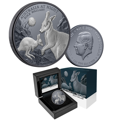 2023 $1 Australia at Night Rock Wallaby 1oz Silver Black Proof Coin