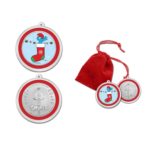 2023 $2 Smurfs Christmas Ornament 1oz Silver Coin