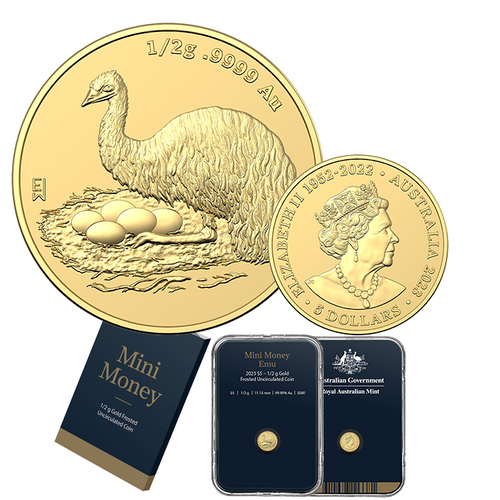 2023 $5 Mini Money Emu 1/2g Gold Frosted Coin