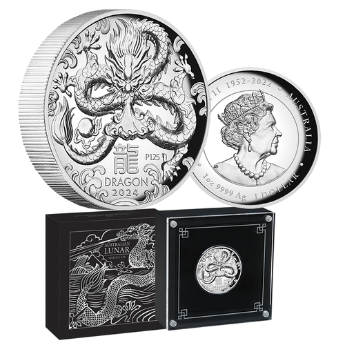 2024 $1 Year of the Dragon 1oz Silver High Relief Coin
