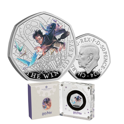 2024 50p Harry Potter the Winged Keys Coloured Silver Proof