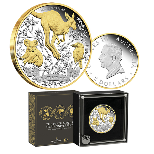 2024 $2 The Perth Mint's 125th Anniversary 2oz Silver Gilded Coin