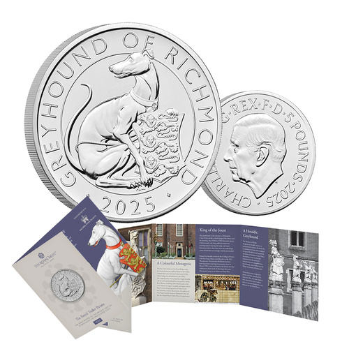 2025 £5 Royal Tudor Beasts The Greyhound of Richmond BUNC Coin