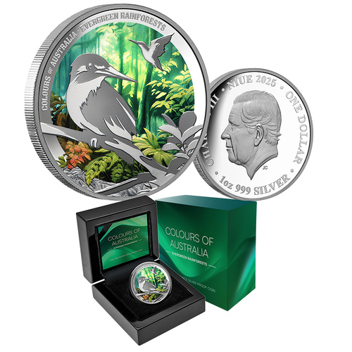2025 $1 Colours of Australia Evergreen Rainforest 1oz Coloured Silver Proof Coin