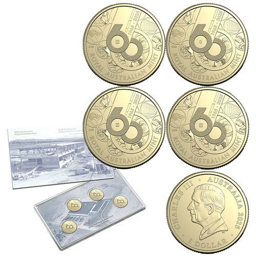 2025 $1 Royal Aust Mint 60th Anniversary 4 Coin Mintmark and Privy UNC Set