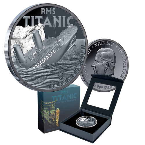 2025 $1 RMS Titanic Silver Black Proof Coin