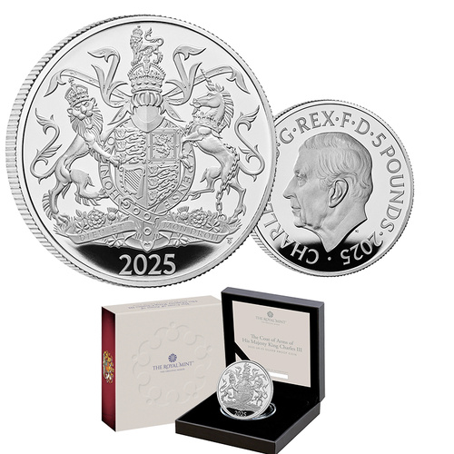 2025 £5 The Coat of Arms of His Majesty King Charles III Silver Proof Coin