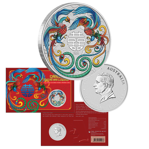 2025 $1 Chinese Myths and Legends Double Phoenix Silver Vivid Coloured 1oz Silver Coin
