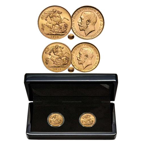 1915 Sydney George V Gold Sovereign & Half Sovereign 2-Coin Set about Uncirculated-Uncirculated