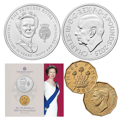 2025 £5 75th Birthday of HRH The Princess Royal 2 Coin Set