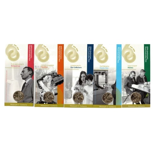 2025 $1 60th Anniversary of Royal Australian Mint Set of 5 UNC C Mintmark Cards