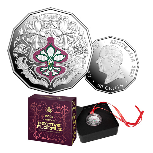 2025 50c Christmas Festive Florals Silver Proof Coin