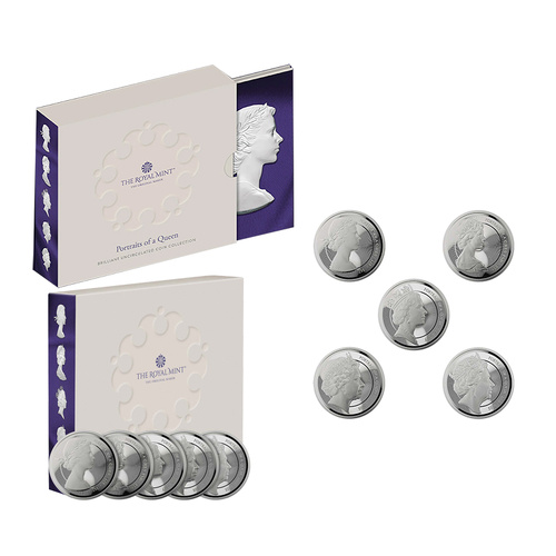 2026 £5 Portraits of a Queen BUNC 5 Coin Set in Slipcase