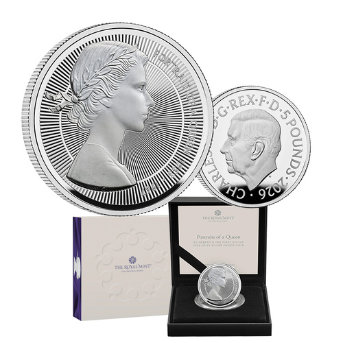 2026 £5 Portraits of a Queen Elizabeth II The First Effigy Silver Proof Coin