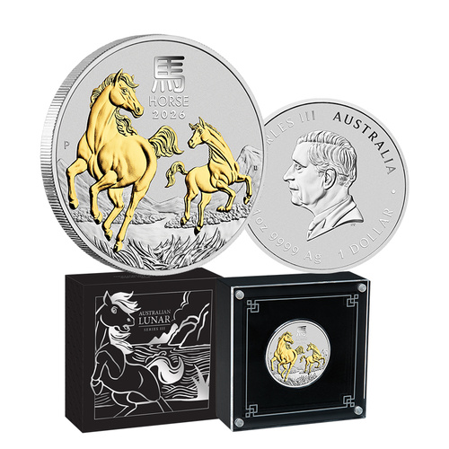 2026 $1 Year of the Horse 1oz Silver Gilded Coin
