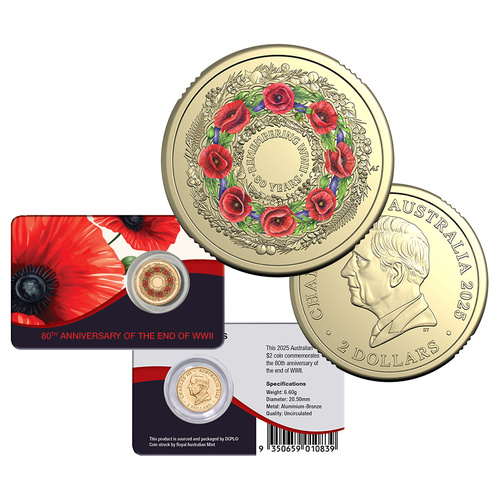 2025 $2 80 Years On - Remembering the Second World War Coloured 'UNC Coin Pack