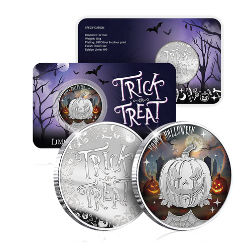 Halloween Trick or Treat Silver Plated Medal