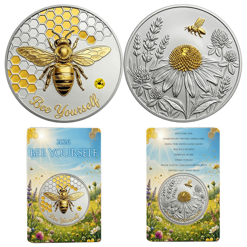 2026 Bee Yourself Silver & Gold Gilded 1oz ADVP .999 Fine Copper Core Collectible Medal