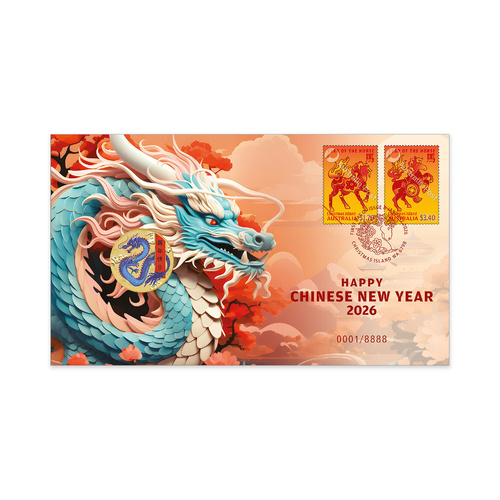 2026 Christmas Island 2026 Lunar New Year – Year of the Horse Postal Numismatic Cover Dragon (Perth Mint)