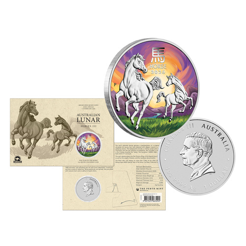 2026 $1 Year of the Horse 1oz Silver Coloured Coin ANDA Melbourne Money Expo