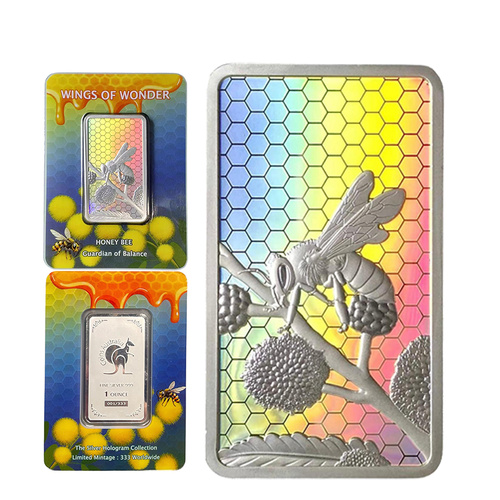 Wings of Wonder - Honey Bee 1oz .999 Fine Silver Hologram Bar