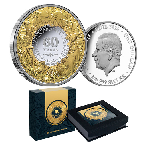2026 $1 60th Anniversary of Decimal Currency 1oz Gilded Silver Proof Coin