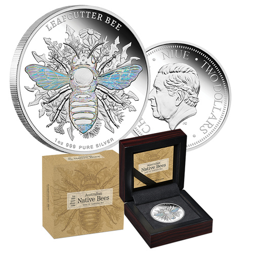 2026 $1 Australian Native Bees - Leafcutter Bee 1oz Silver Proof Hologram Coin