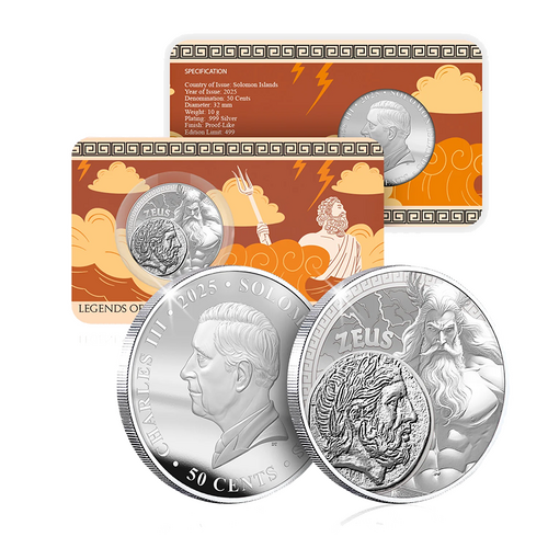 2025 50c Legends of Olympus Zeus Silver Plated BU Coin