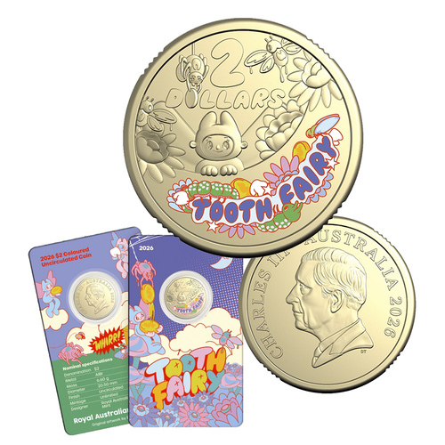 2026 $2 Tooth Fairy Coloured Coin In Card