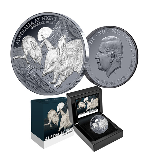 2026 $1 Australia at Night Greater Bilby 1oz Silver Black Proof Coin