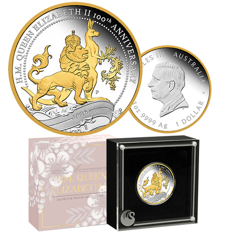 2026 $1 100th Anniversary of QEII Florin 1oz Gilded Silver Proof