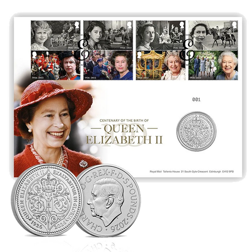 2026 Centenary of the Birth of Queen Elizabeth II Brilliant Uncirculated Coin Cover