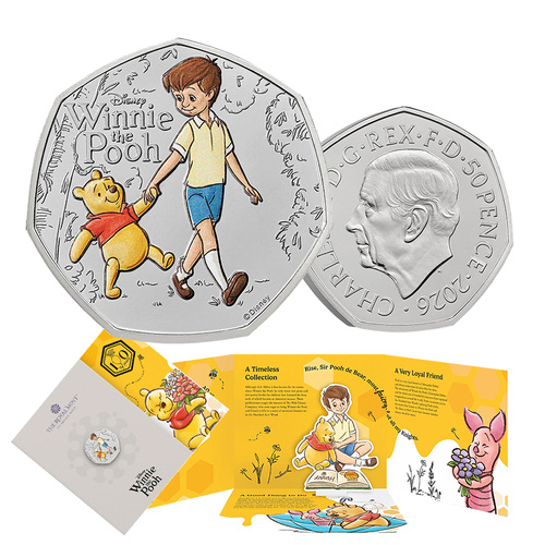2026 50p 100 Years of Winnie the Pooh Loyalty Coloured BUNC Coin