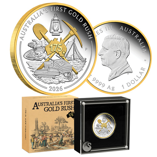 2026 $1 175th Anniversary of Australia's First Gold Rush 1oz Gilded Silver Proof Coin