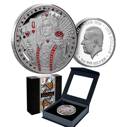 2026 $1 Queen of Hearts 1oz Coloured Silver Proof Coin