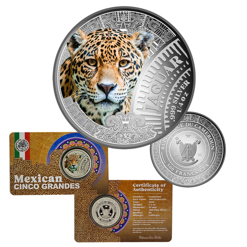 2026 Cameroon Mexican Cinco Grandes (Big 5) - Jaguar 1/4oz Silver Coin in Card