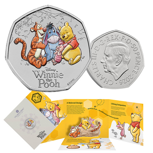 2026 50p 100 Years of Winnie the Pooh Friendship Coloured BUNC Coin