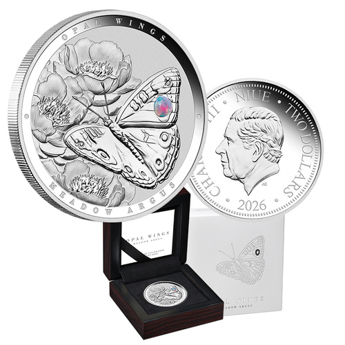 2026 Australian Opal Wings - Meadow Argus 1oz Silver Proof Coin with Opal Insert
