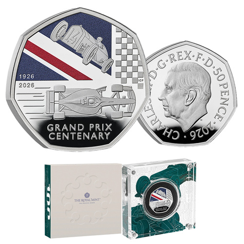 2026 50p 100 Years of the Grand Prix in Britain Silver Proof Coin