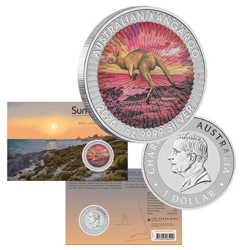 2026 $1 Australian Kangaroo Sundowner 1oz Silver Coloured Coin
